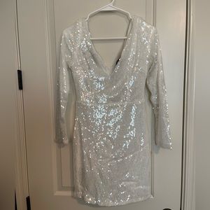White Sequin Long Sleeve Mini Dress - NWT Size Medium